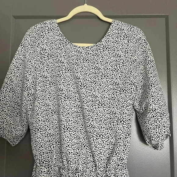 Zara Dots Print V-Neck Elbow Sleeve Open Back Romper White Black Size S - Picture 5 of 12